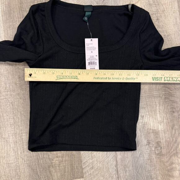 Wild Fable Women Small Trendy Square Neck Black Long Sleeve Pointelle Shirt New - Picture 6 of 8